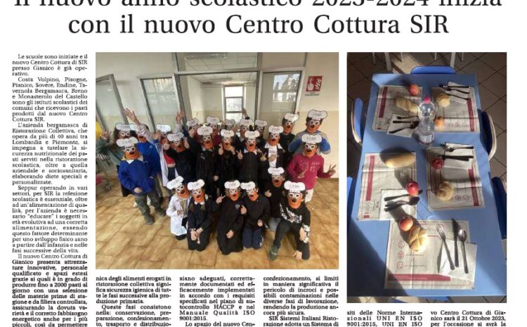  IL NUOVO ANNO SCOLASTICO 2023-2024 INIZIA CON IL NUOVO CENTRO COTTURA SIR